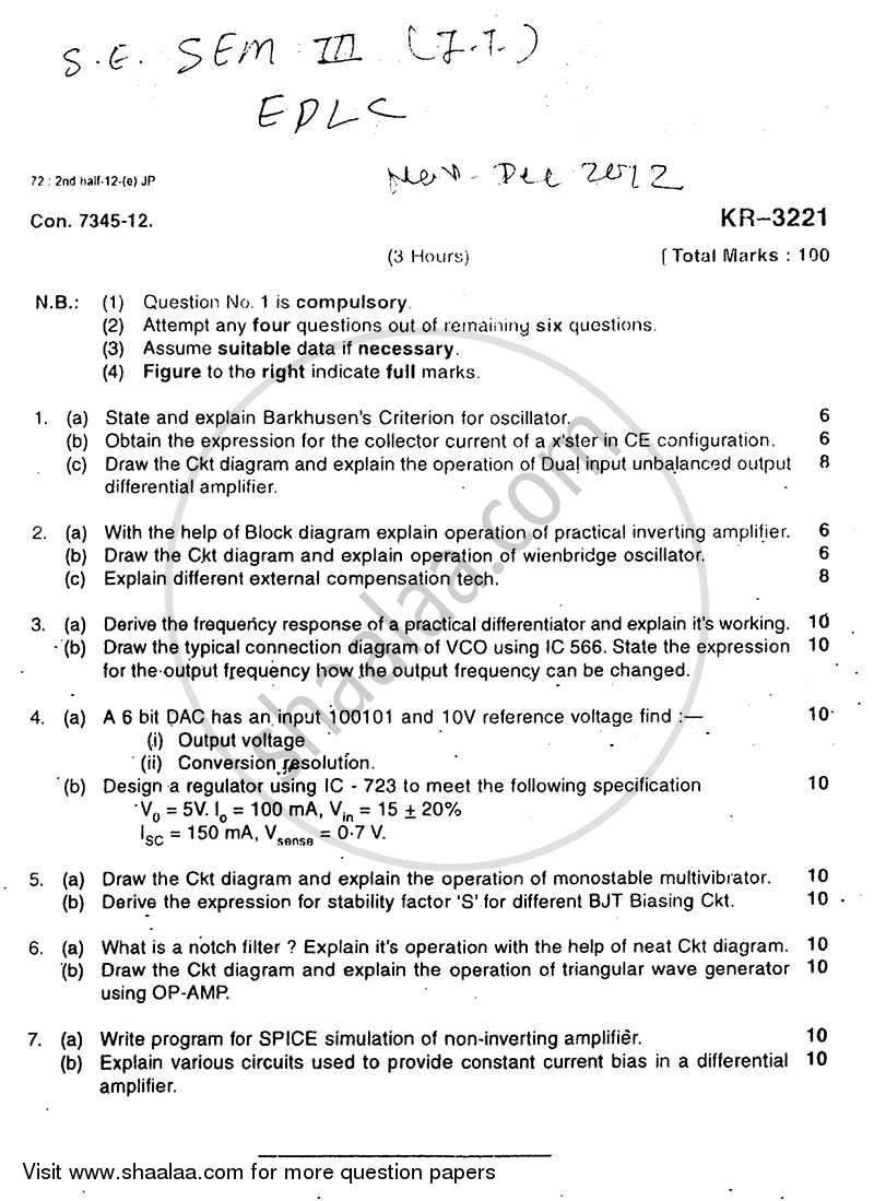 Electronics Devices and Linear Circuits 2012-2013 - B.E. - Semester 3 (SE Second Year) - University of Mumbai question paper with PDF download