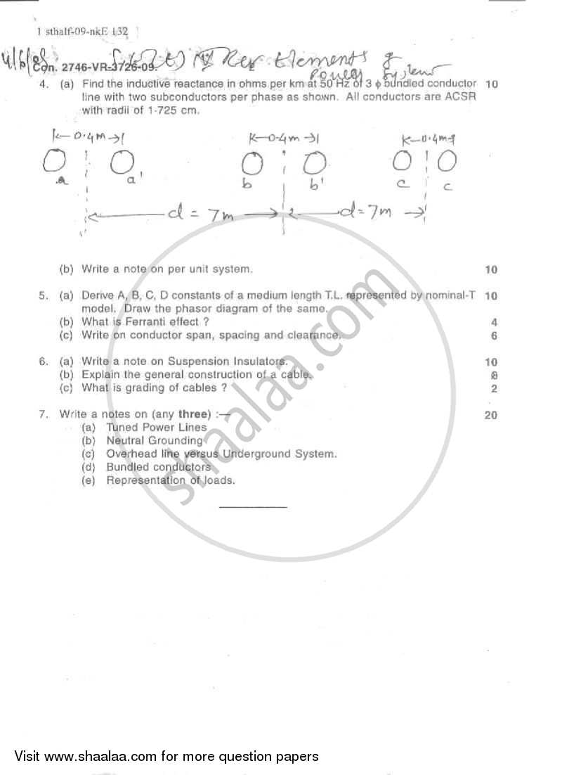 Elements of Power System 2008-2009 - B.E. - Semester 4 (SE Second Year) - University of Mumbai question paper with PDF download