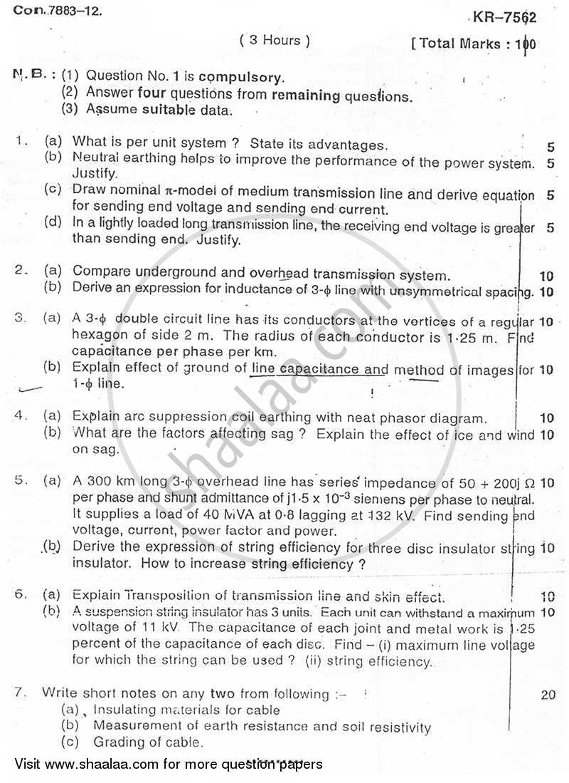 Elements of Power System 2012-2013 - B.E. - Semester 4 (SE Second Year) - University of Mumbai question paper with PDF download