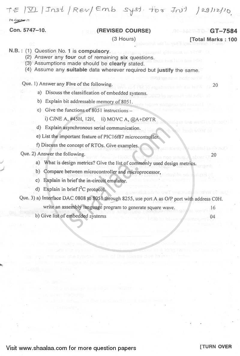 Embedded Systems for Instrumentation 2010-2011 - B.E. - Semester 6 (TE Third Year) - University of Mumbai question paper with PDF download