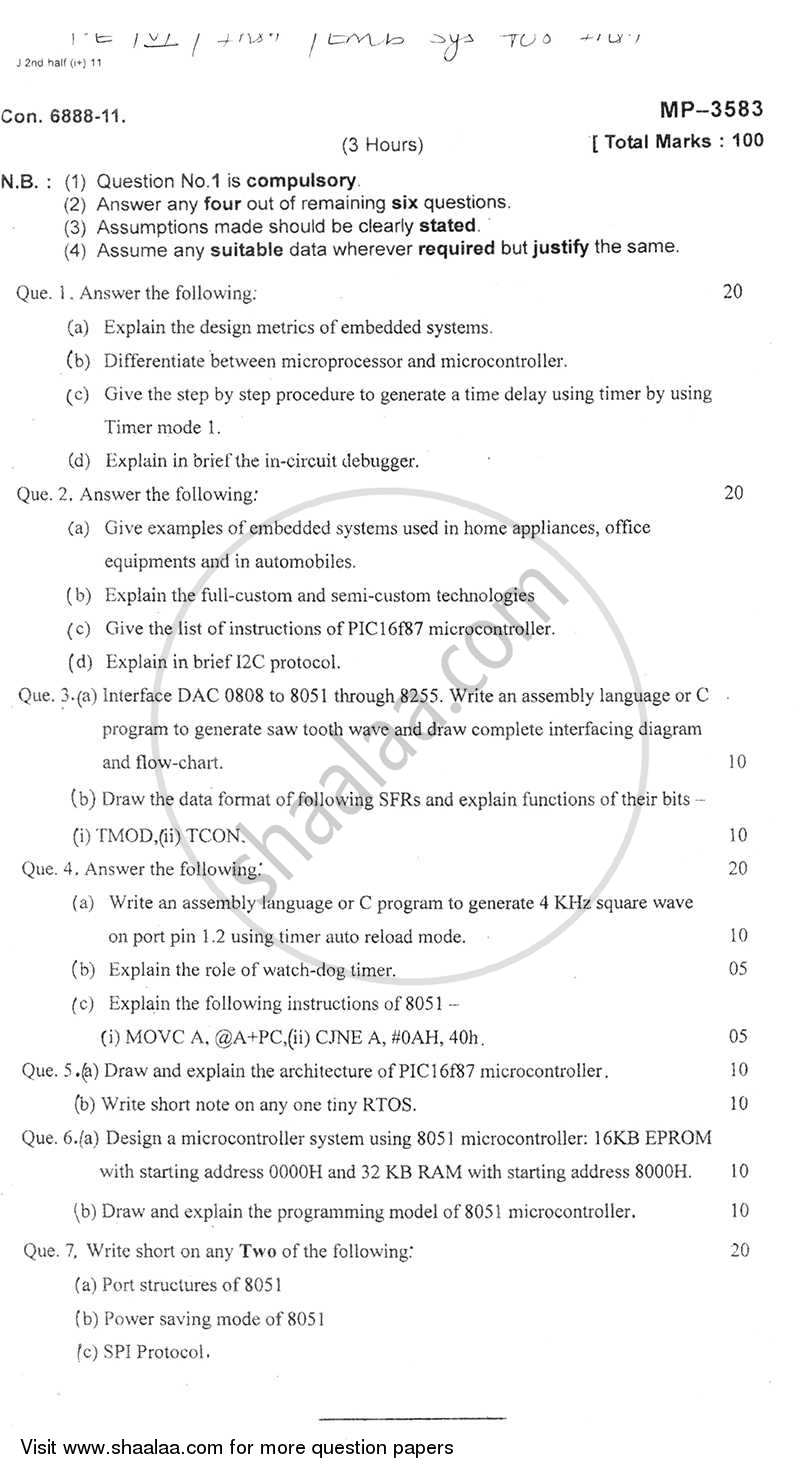 Embedded Systems for Instrumentation 2011-2012 - B.E. - Semester 6 (TE Third Year) - University of Mumbai question paper with PDF download