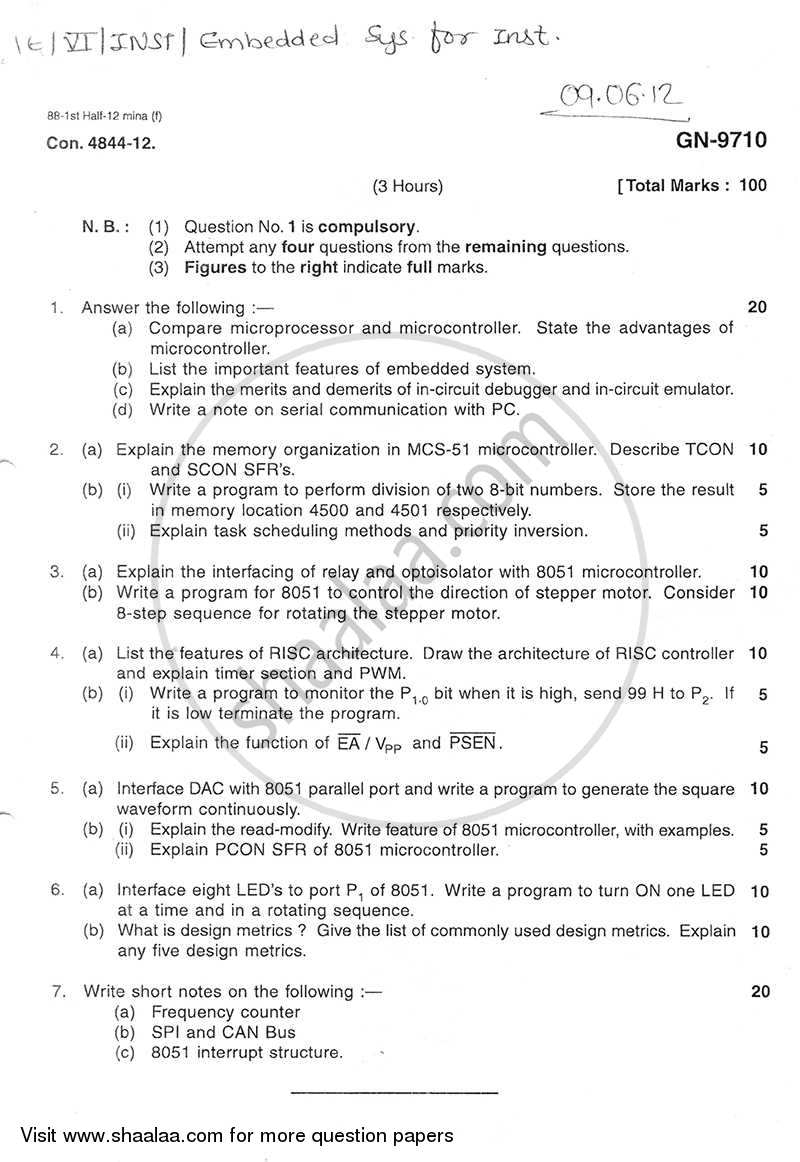 Embedded Systems for Instrumentation 2011-2012 - B.E. - Semester 6 (TE Third Year) - University of Mumbai question paper with PDF download