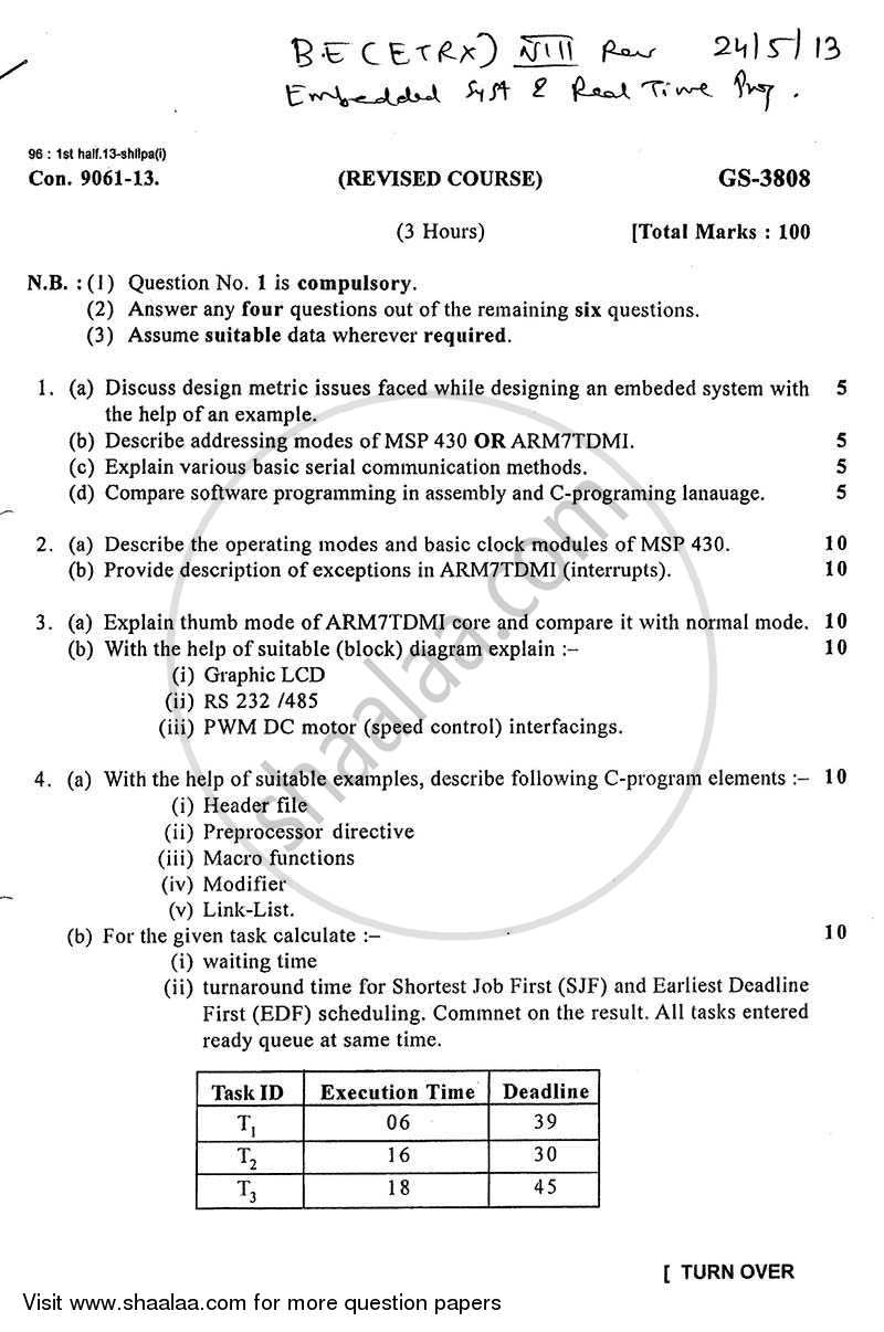 Embedded Systems and Real Time Programming 2012-2013 - B.E. - Semester 8 (BE Fourth Year) - University of Mumbai question paper with PDF download