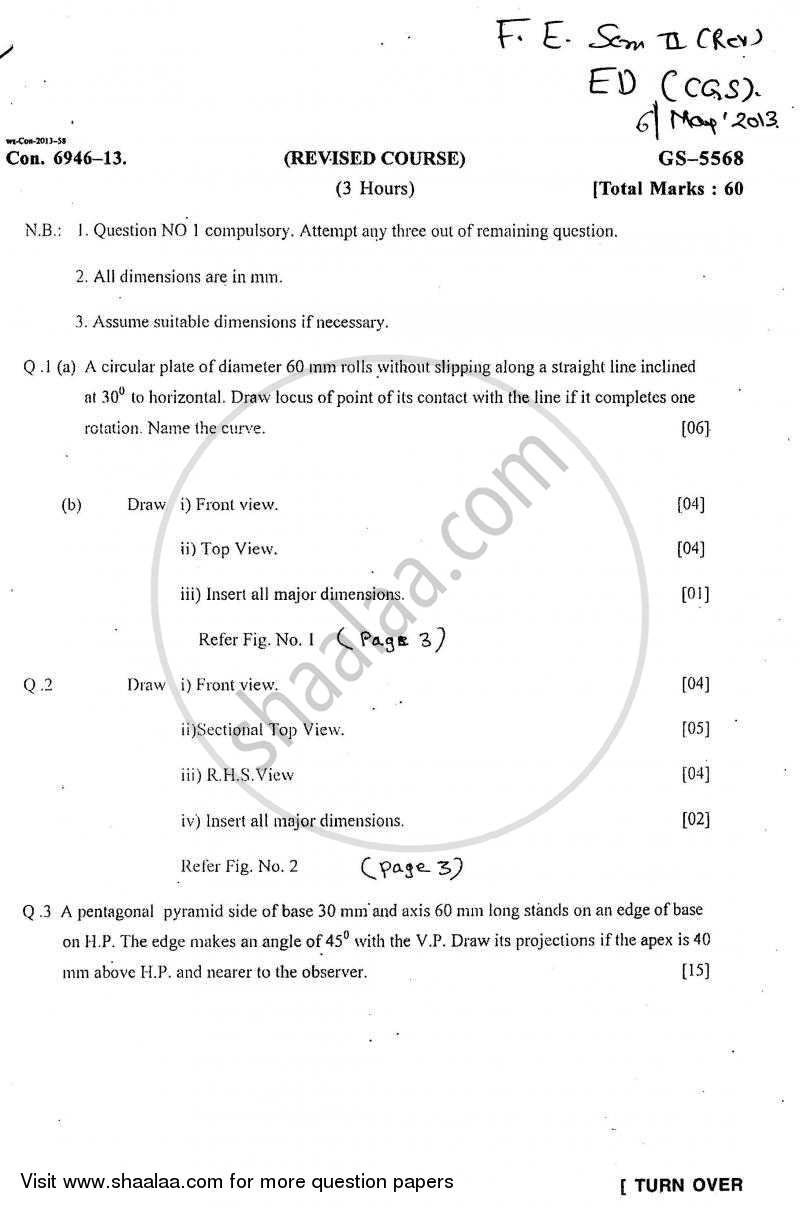 Engineering Drawing 2012-2013 - B.E. - Semester 2 (FE First Year) - University of Mumbai question paper with PDF download