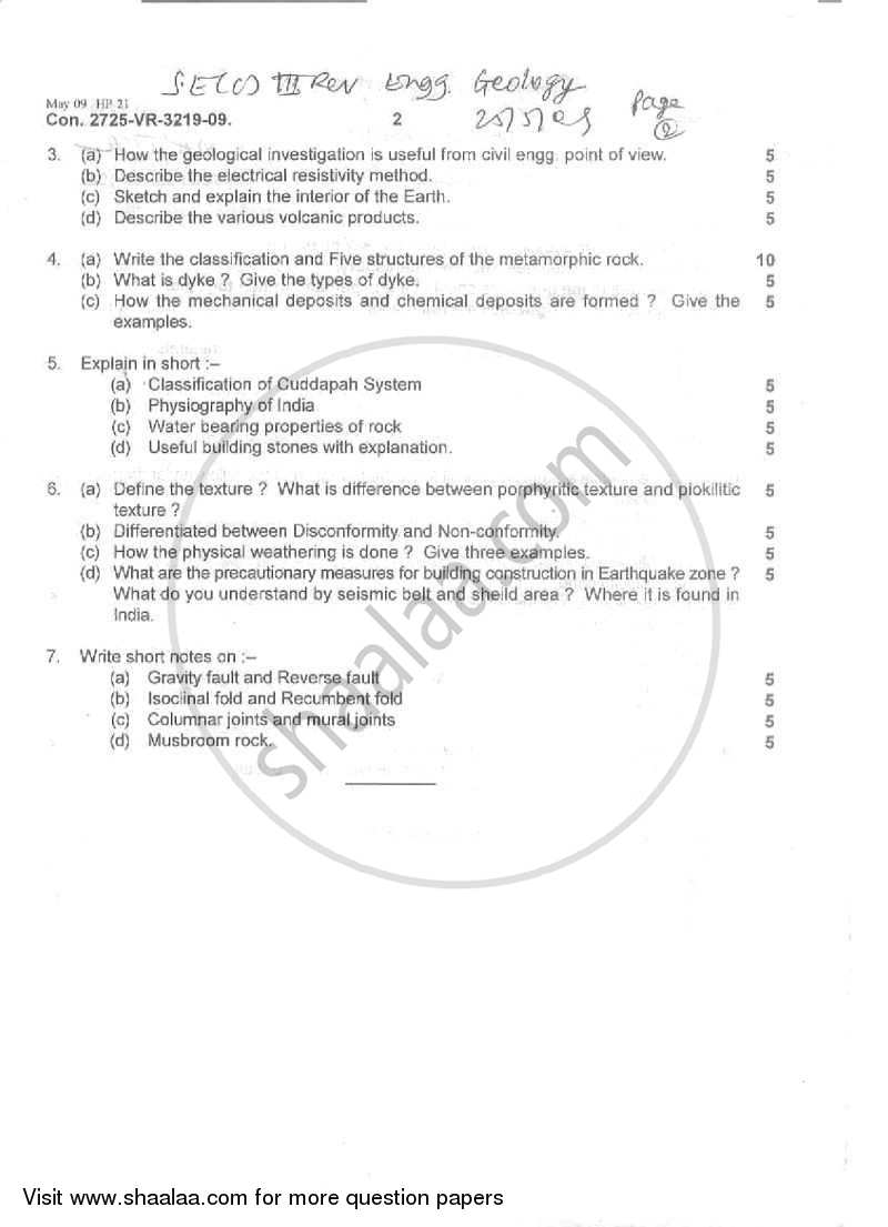 Engineering Geology 2008-2009 - B.E. - Semester 3 (SE Second Year) - University of Mumbai question paper with PDF download