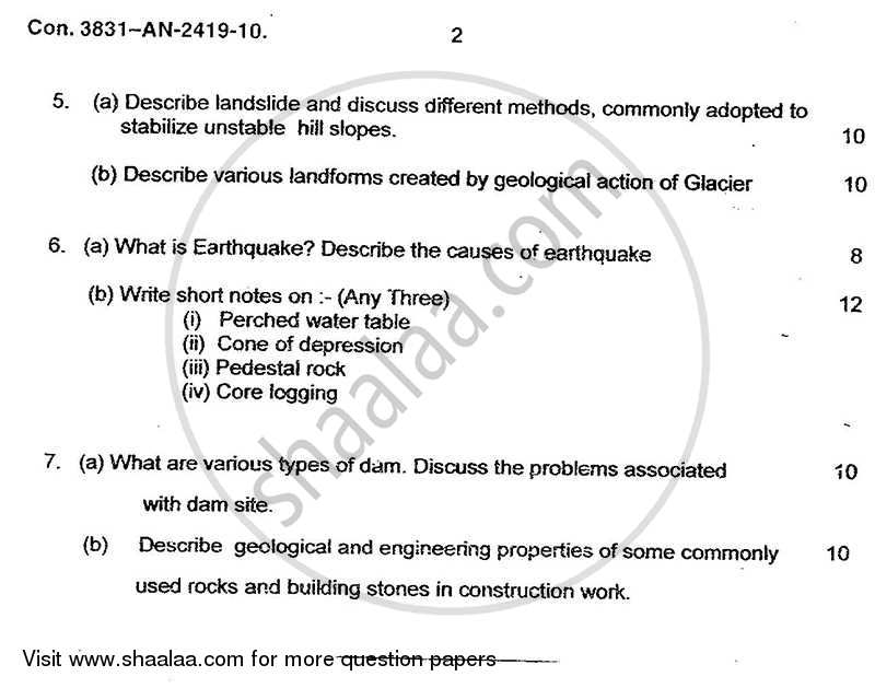 Engineering Geology 2009-2010 - B.E. - Semester 3 (SE Second Year) - University of Mumbai question paper with PDF download