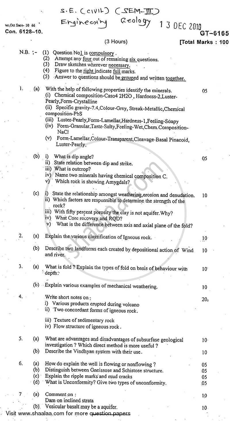 Engineering Geology 2010-2011 - B.E. - Semester 3 (SE Second Year) - University of Mumbai question paper with PDF download