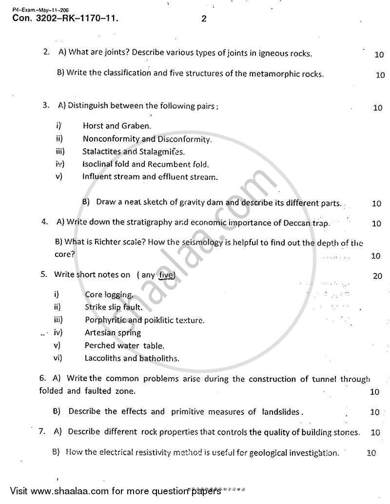 Engineering Geology 2010-2011 - B.E. - Semester 3 (SE Second Year) - University of Mumbai question paper with PDF download