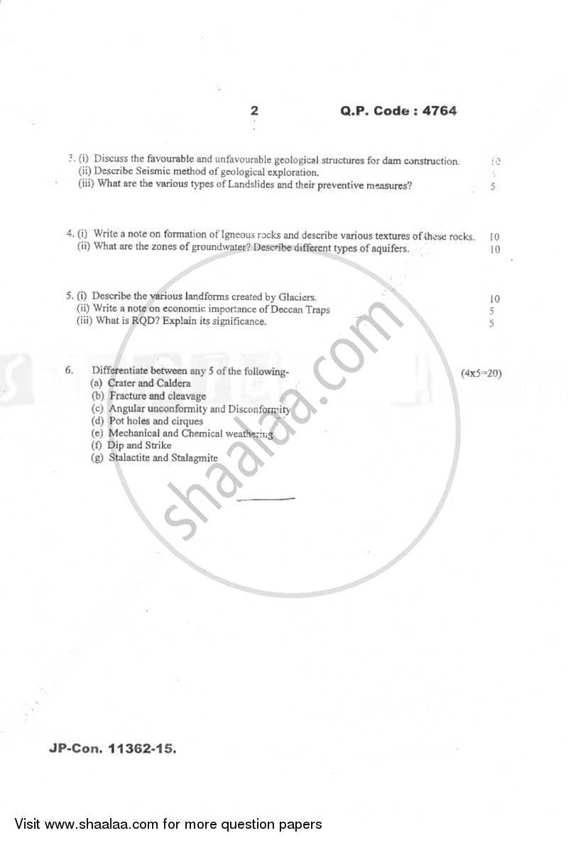 Engineering Geology 2014-2015 - B.E. - Semester 3 (SE Second Year) - University of Mumbai question paper with PDF download