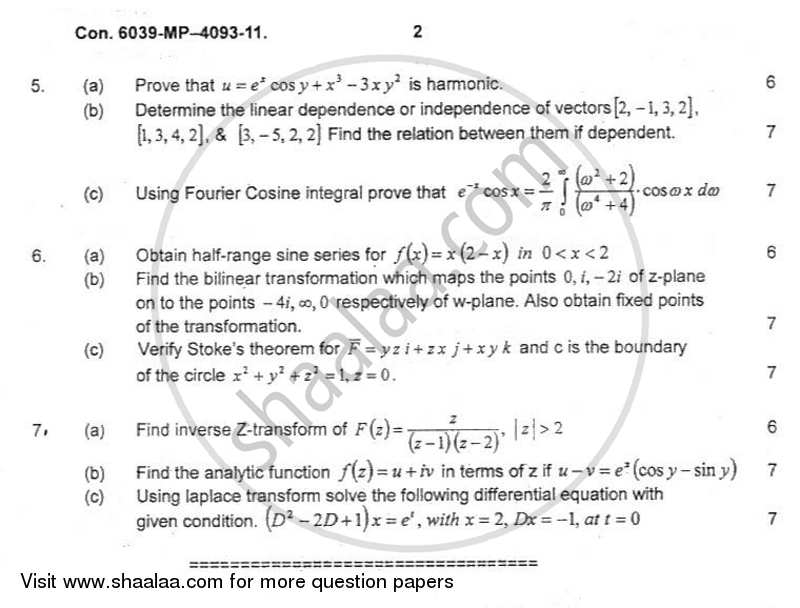 Engineering Mathematics 3 2011-2012 - B.E. - Semester 3 (SE Second Year) - University of Mumbai question paper with PDF download