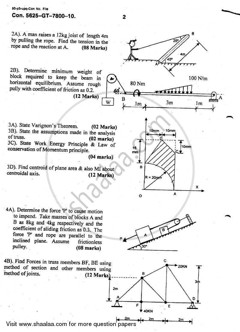 Engineering Mechanics 2010-2011 - B.E. - Semester 1 (FE First Year) - University of Mumbai question paper with PDF download