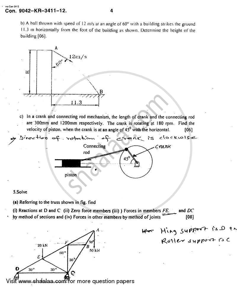 Engineering Mechanics 2012-2013 - B.E. - Semester 1 (FE First Year) - University of Mumbai question paper with PDF download