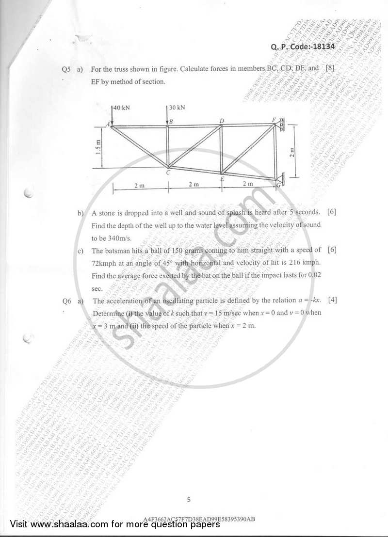 Engineering Mechanics 2016-2017 - B.E. - Semester 1 (FE First Year) - University of Mumbai question paper with PDF download