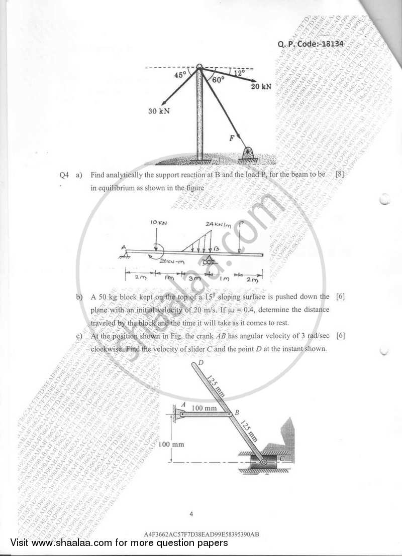 Engineering Mechanics 2016-2017 - B.E. - Semester 1 (FE First Year) - University of Mumbai question paper with PDF download