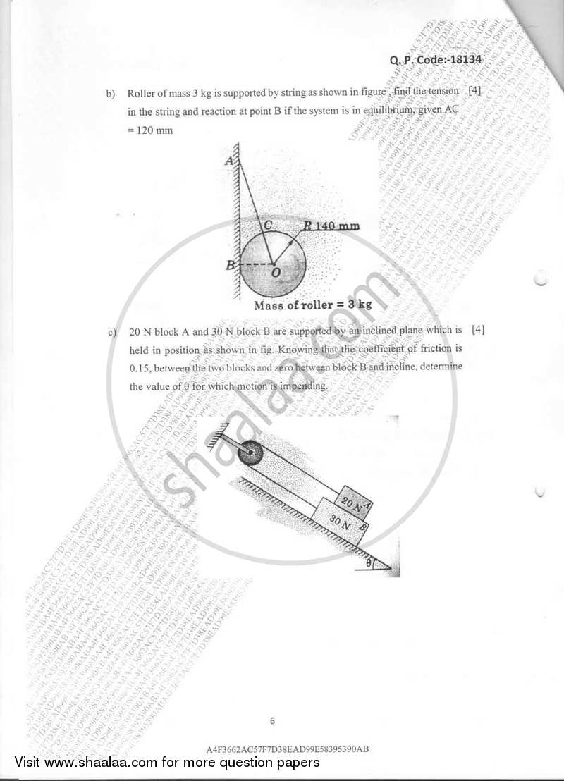 Engineering Mechanics 2016-2017 - B.E. - Semester 1 (FE First Year) - University of Mumbai question paper with PDF download