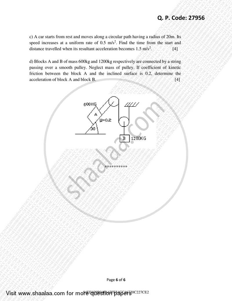 Engineering Mechanics 2017-2018 - B.E. - Semester 1 (FE First Year) - University of Mumbai question paper with PDF download