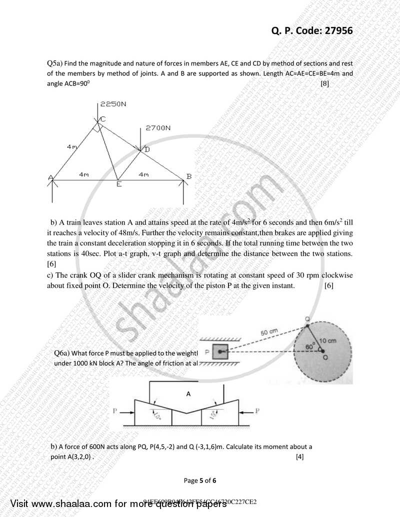 Engineering Mechanics 2017-2018 - B.E. - Semester 1 (FE First Year) - University of Mumbai question paper with PDF download