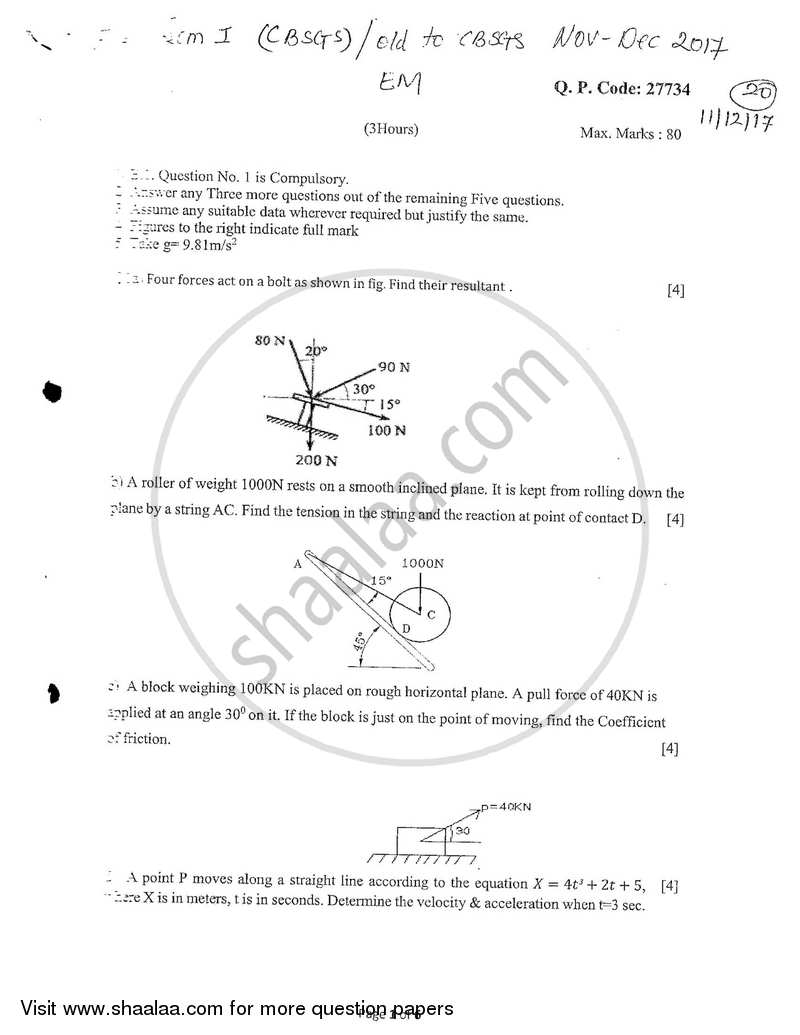 Engineering Mechanics 2017-2018 - B.E. - Semester 1 (FE First Year) - University of Mumbai question paper with PDF download