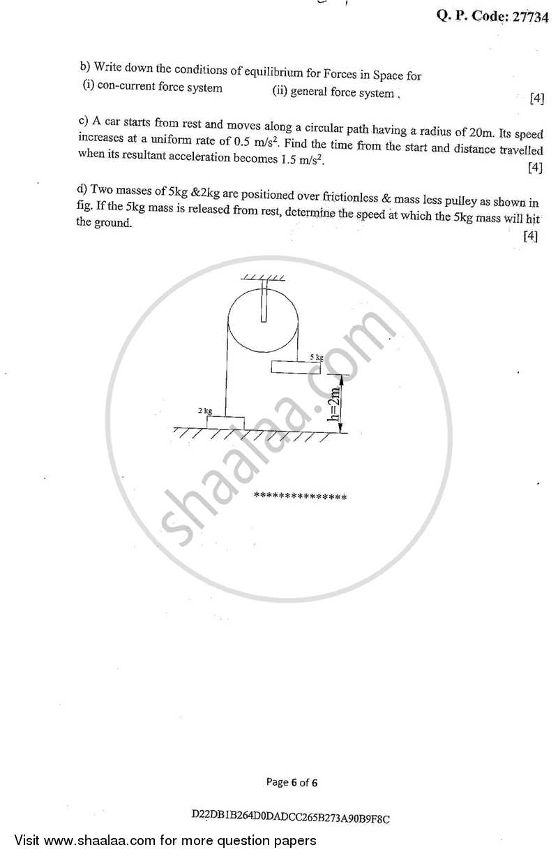 Engineering Mechanics 2017-2018 - B.E. - Semester 1 (FE First Year) - University of Mumbai question paper with PDF download