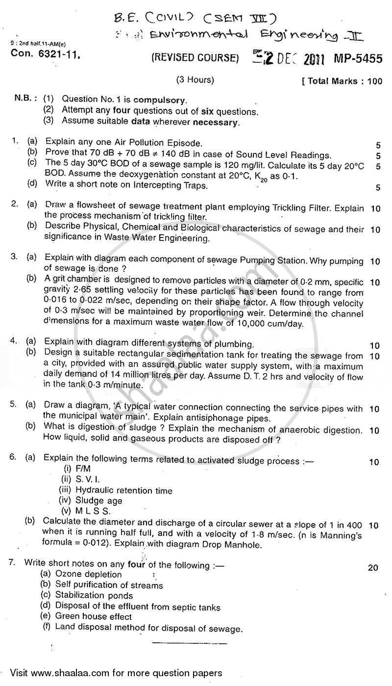Environmental Engineering 2 2011-2012 - B.E. - Semester 7 (BE Fourth Year) - University of Mumbai question paper with PDF download