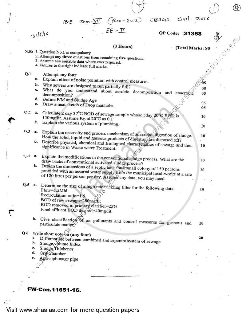 Environmental Engineering 2 2015-2016 - B.E. - Semester 7 (BE Fourth Year) - University of Mumbai question paper with PDF download