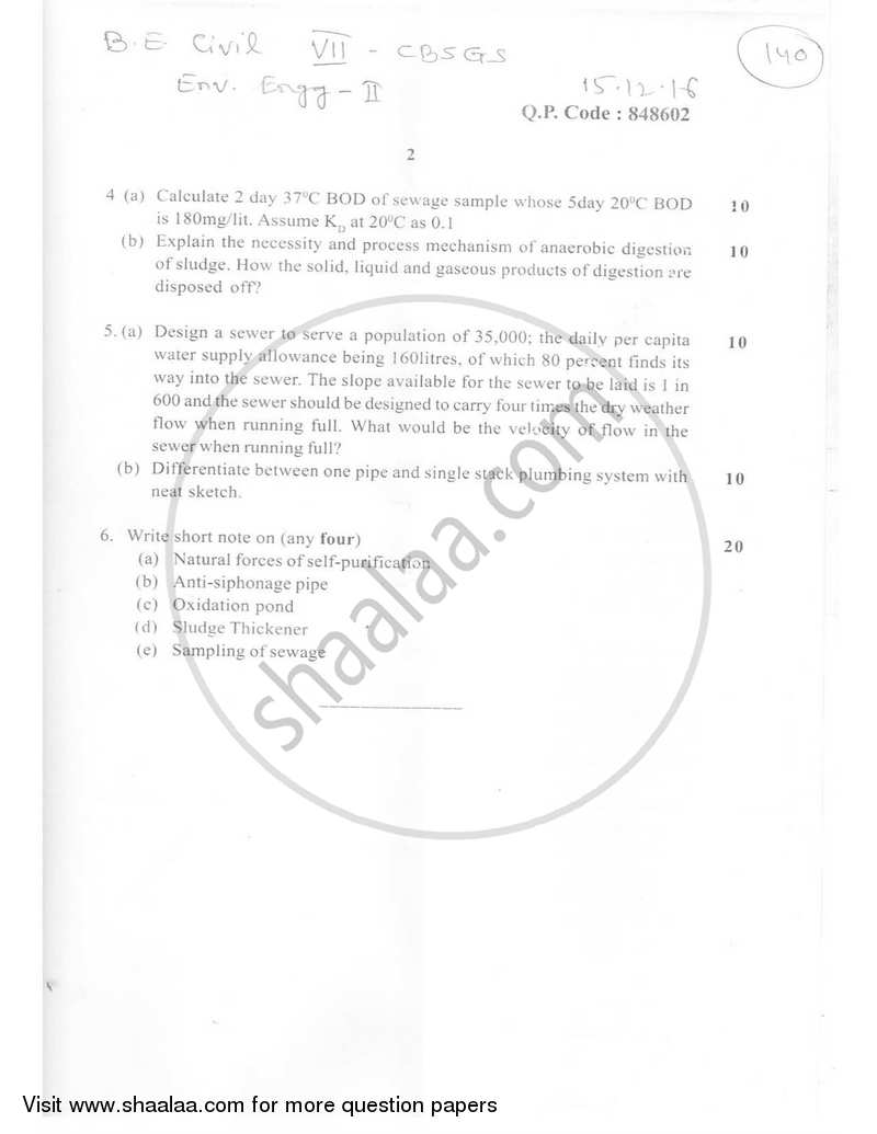Environmental Engineering 2 2016-2017 - B.E. - Semester 7 (BE Fourth Year) - University of Mumbai question paper with PDF download