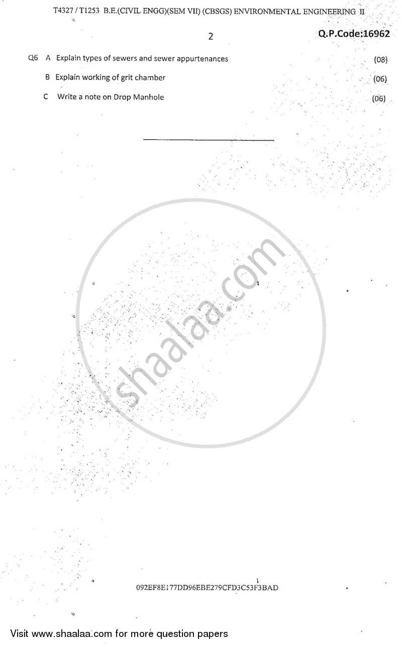 Environmental Engineering 2 2016-2017 - B.E. - Semester 7 (BE Fourth Year) - University of Mumbai question paper with PDF download