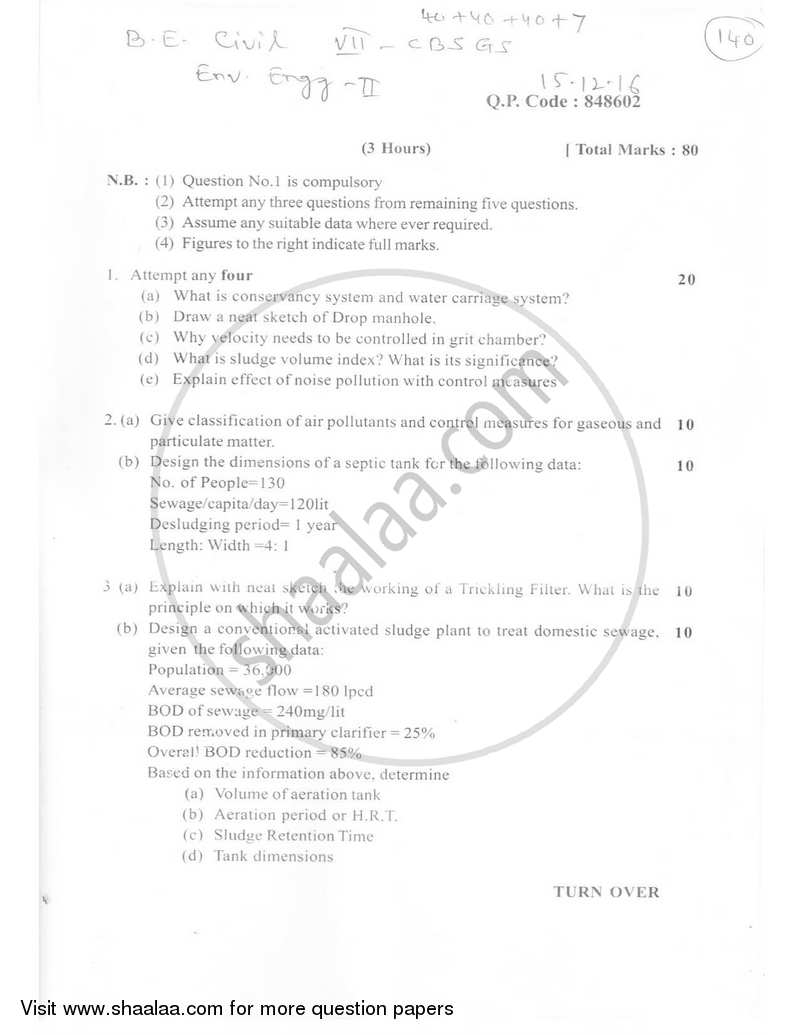 Environmental Engineering 2 2016-2017 - B.E. - Semester 7 (BE Fourth Year) - University of Mumbai question paper with PDF download