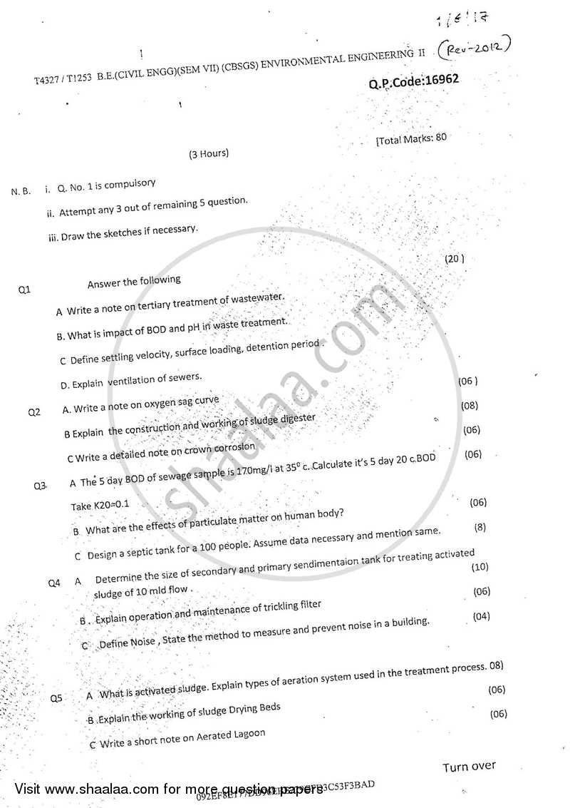 Environmental Engineering 2 2016-2017 - B.E. - Semester 7 (BE Fourth Year) - University of Mumbai question paper with PDF download