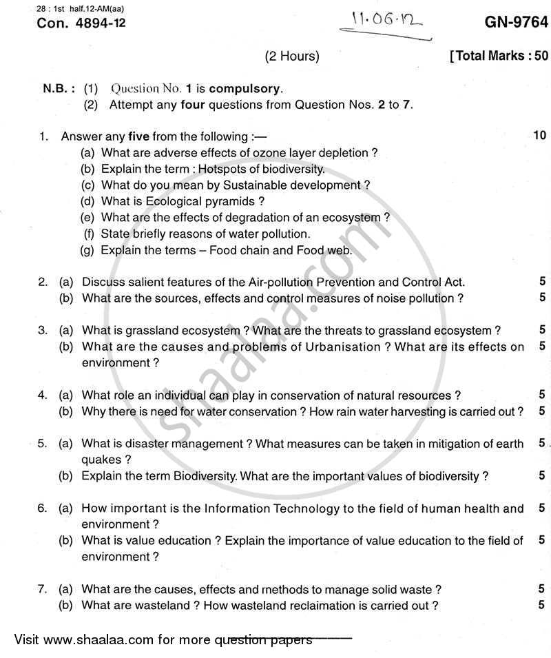 Environmental Studies 2012-2013 - B.E. - Semester 5 (TE Third Year) - University of Mumbai question paper with PDF download