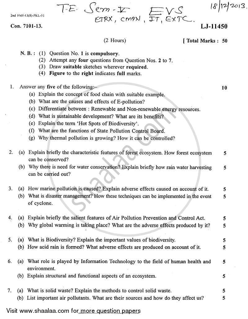 Environmental Studies 2013-2014 - B.E. - Semester 5 (TE Third Year) - University of Mumbai question paper with PDF download