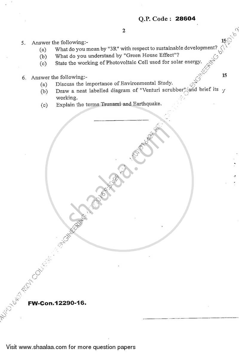 Environmental Studies 2015-2016 - B.E. - Semester 1 (FE First Year) - University of Mumbai question paper with PDF download