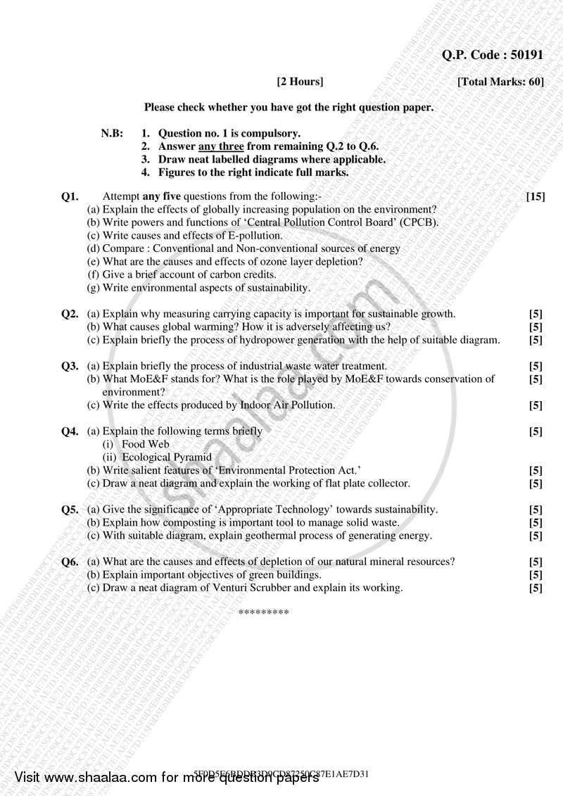 Environmental Studies 2017-2018 - B.E. - Semester 1 (FE First Year) - University of Mumbai question paper with PDF download