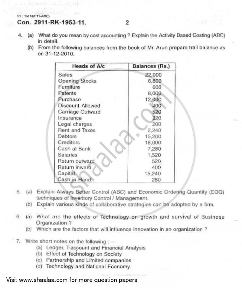 Financial Accounting and Management of Technology Innovation 2010-2011 - B.E. - Semester 4 (SE Second Year) - University of Mumbai question paper with PDF download