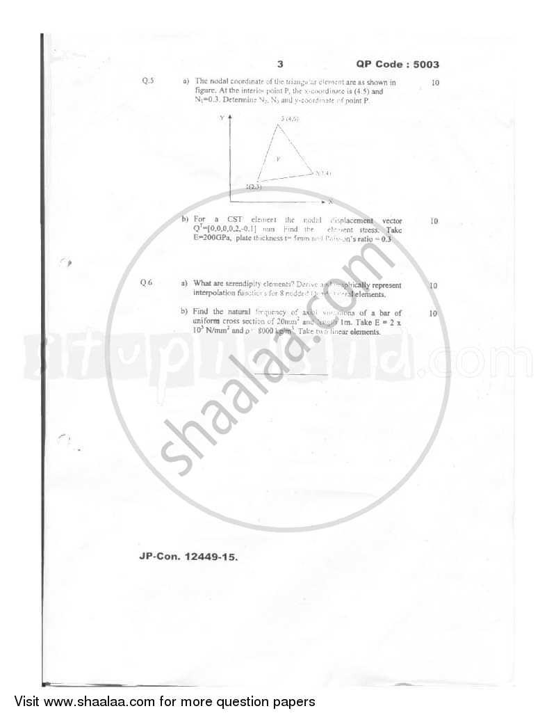 Finite Element Analysis 2014-2015 - B.E. - Semester 6 (TE Third Year) - University of Mumbai question paper with PDF download