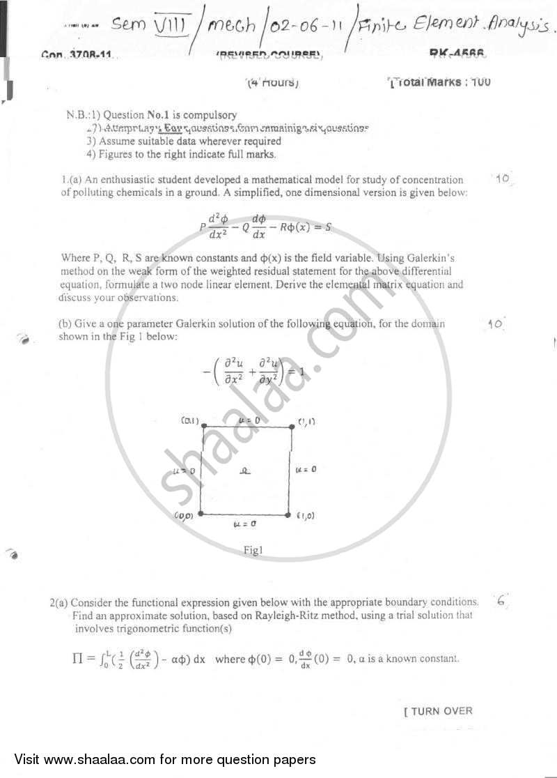 Finite Element Analysis 2010-2011 - B.E. - Semester 8 (BE Fourth Year) - University of Mumbai question paper with PDF download