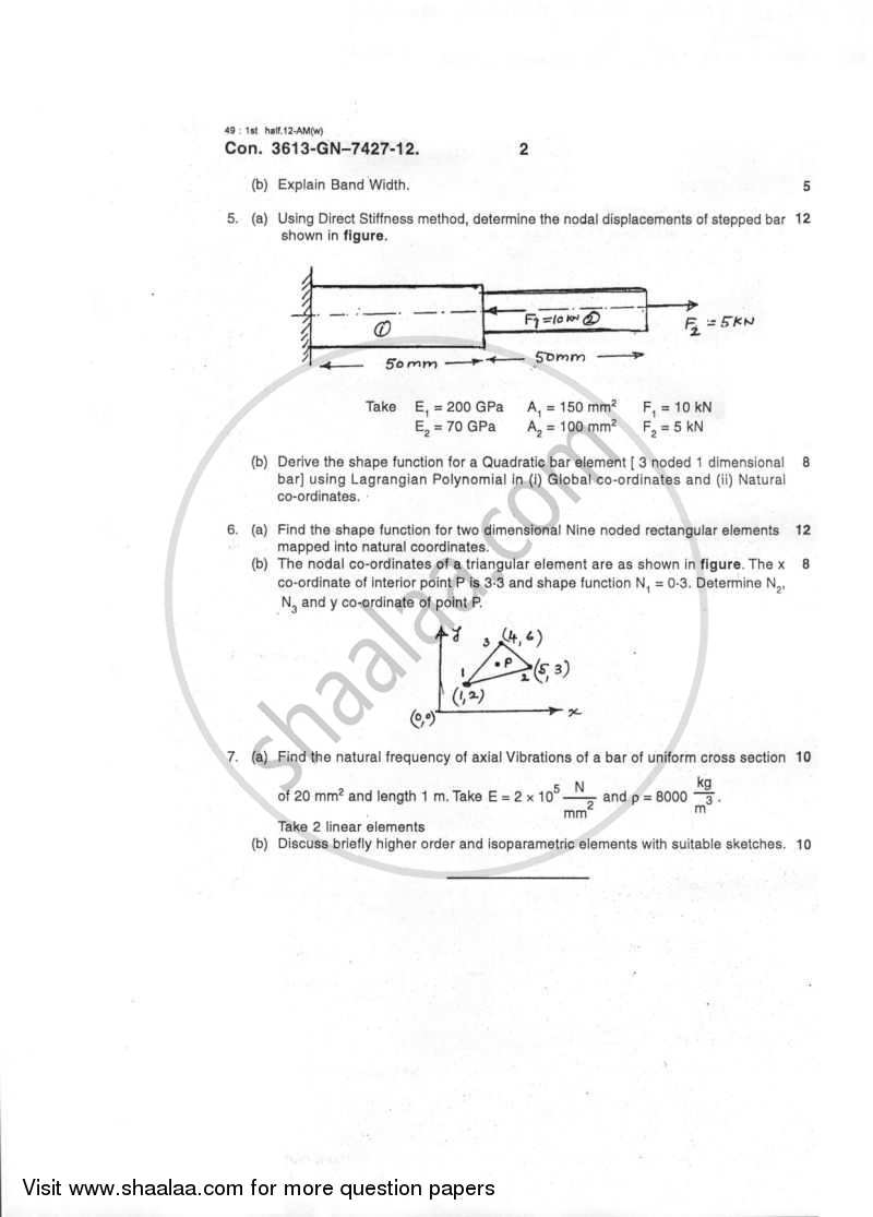 Finite Element Analysis 2011-2012 - B.E. - Semester 8 (BE Fourth Year) - University of Mumbai question paper with PDF download