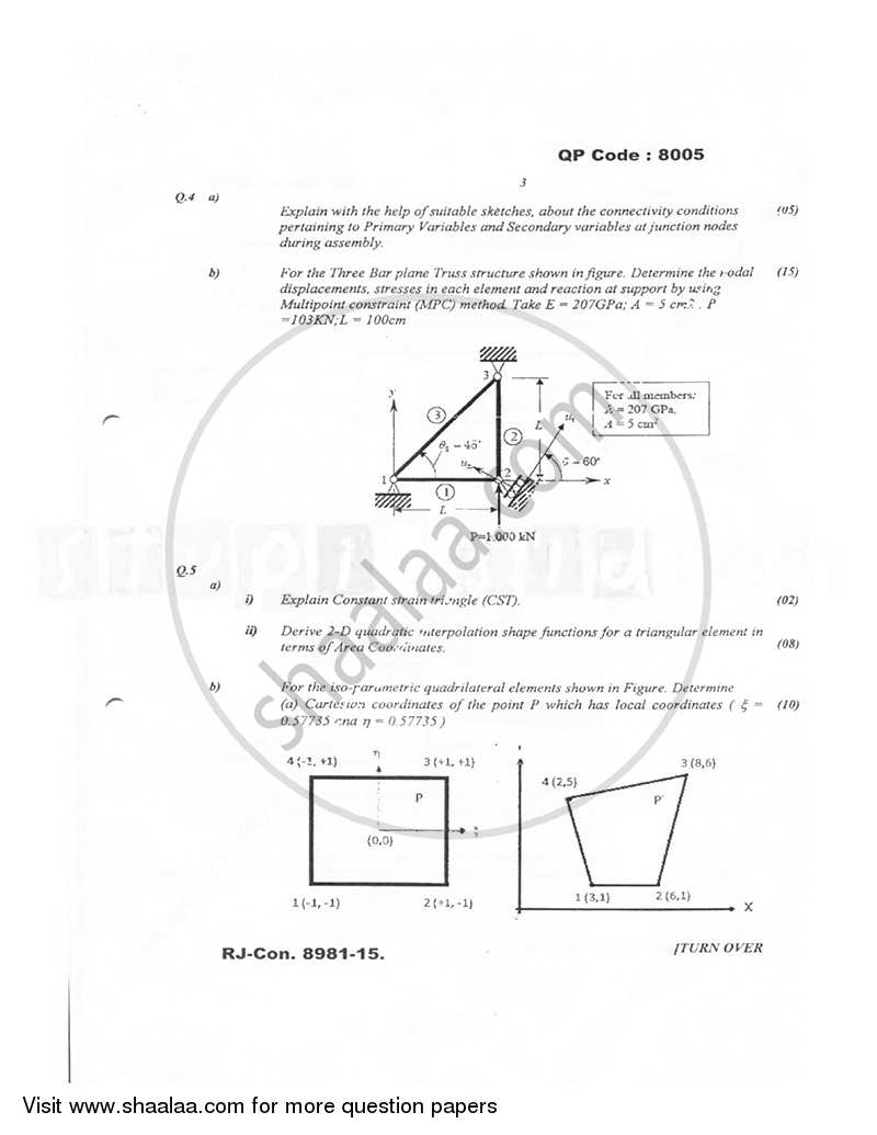 Finite Element Analysis 2014-2015 - B.E. - Semester 8 (BE Fourth Year) - University of Mumbai question paper with PDF download