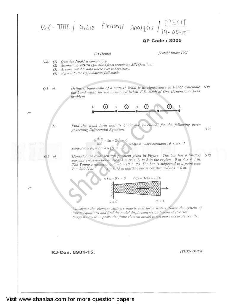 Finite Element Analysis 2014-2015 - B.E. - Semester 8 (BE Fourth Year) - University of Mumbai question paper with PDF download