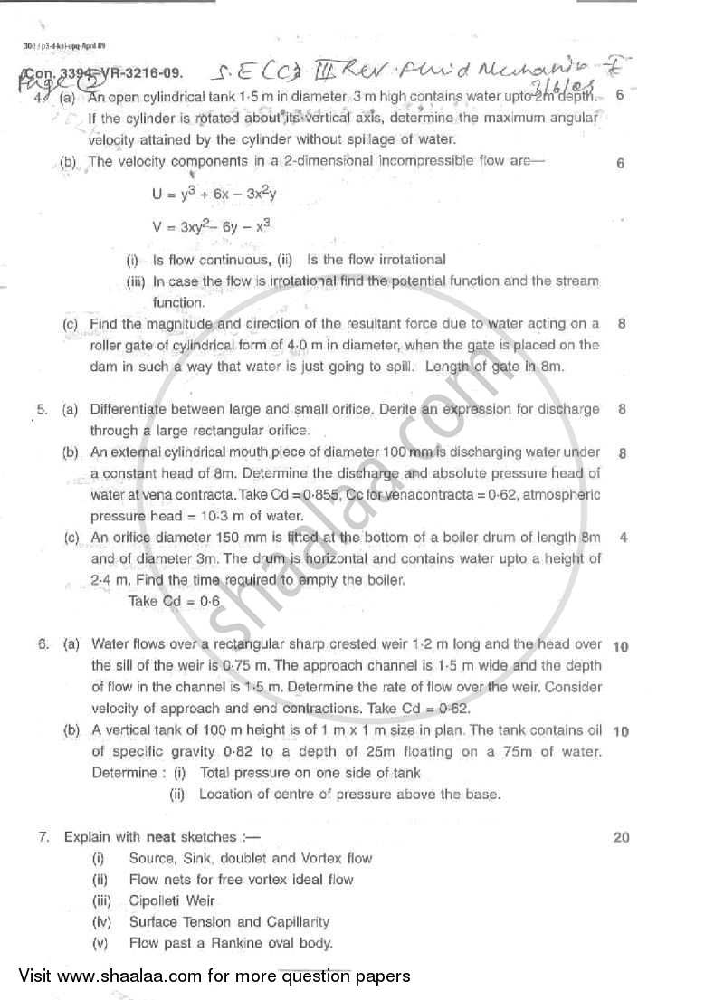 Fluid Mechanics 1 2008-2009 - B.E. - Semester 3 (SE Second Year) - University of Mumbai question paper with PDF download