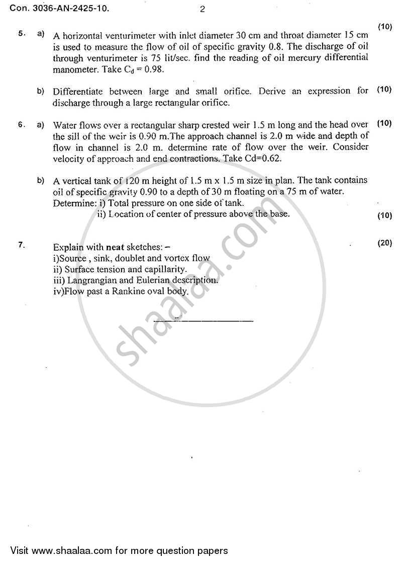 Fluid Mechanics 1 2009-2010 - B.E. - Semester 3 (SE Second Year) - University of Mumbai question paper with PDF download