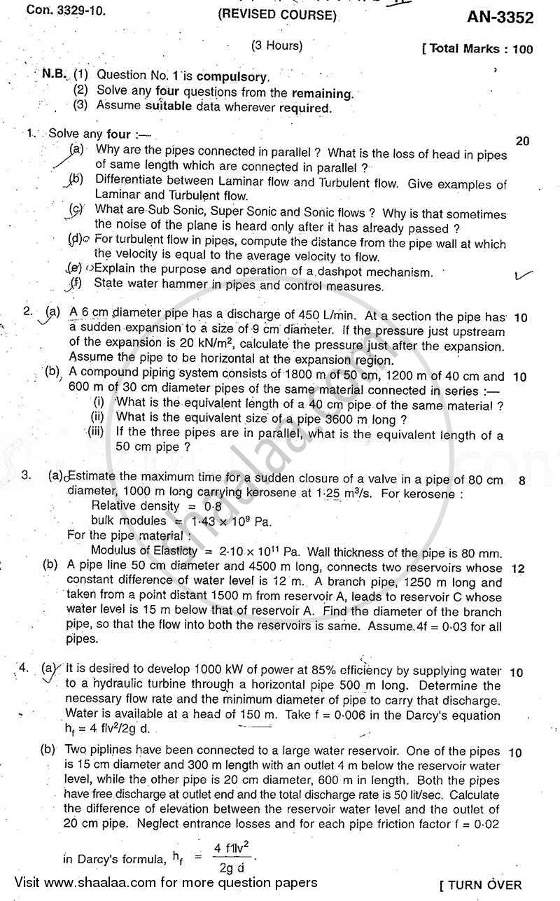 Fluid Mechanics 2 2009-2010 - B.E. - Semester 4 (SE Second Year) - University of Mumbai question paper with PDF download