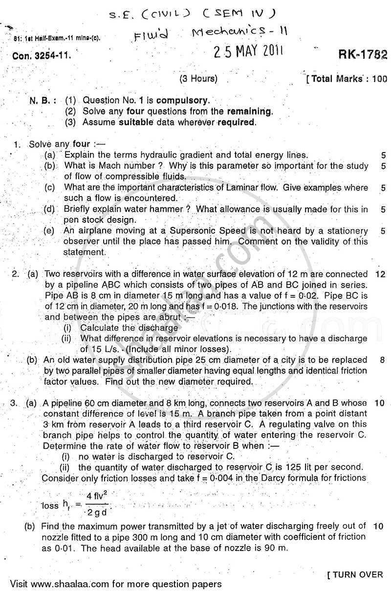 Fluid Mechanics 2 2010-2011 - B.E. - Semester 4 (SE Second Year) - University of Mumbai question paper with PDF download
