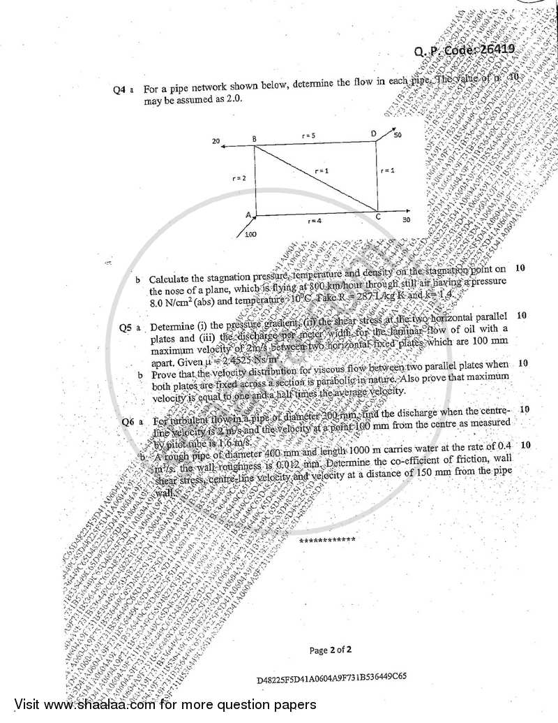 Fluid Mechanics 2 2017-2018 - B.E. - Semester 4 (SE Second Year) - University of Mumbai question paper with PDF download