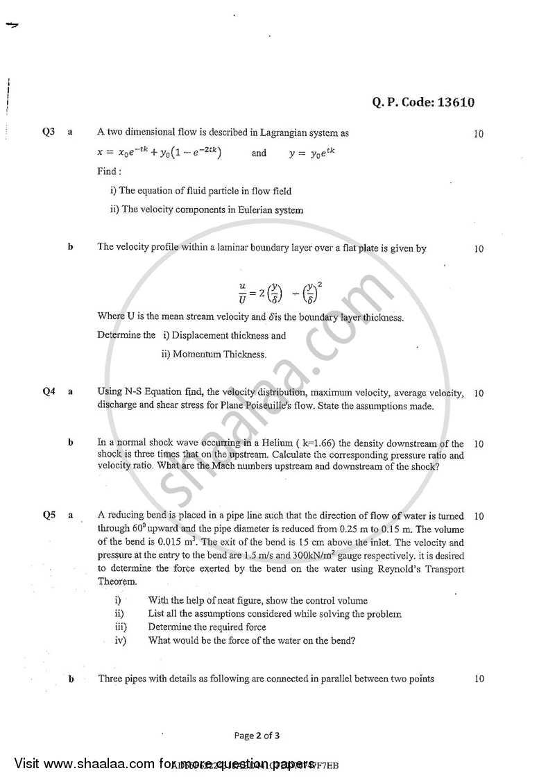 Fluid Mechanics 2017-2018 - B.E. - Semester 4 (SE Second Year) - University of Mumbai question paper with PDF download