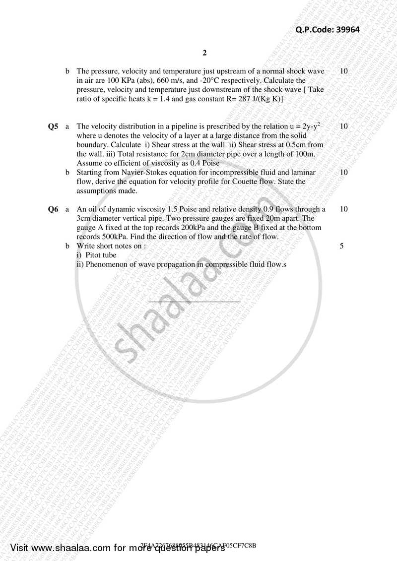 Fluid Mechanics 2017-2018 - B.E. - Semester 4 (SE Second Year) - University of Mumbai question paper with PDF download