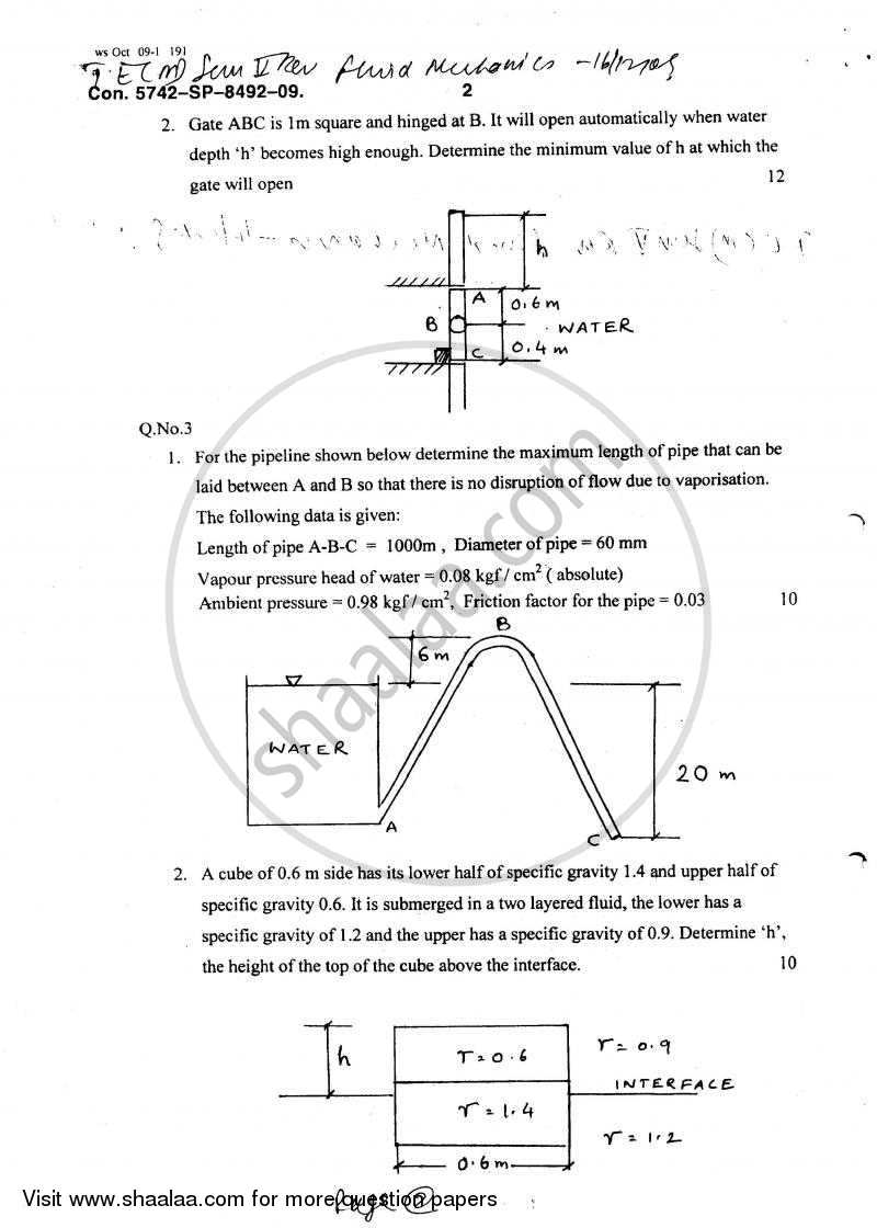 Fluid Mechanics 2009-2010 - B.E. - Semester 5 (TE Third Year) - University of Mumbai question paper with PDF download