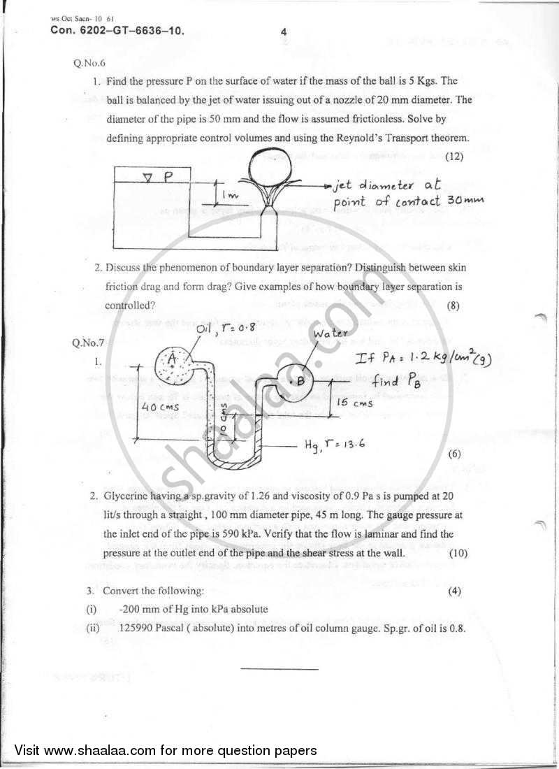 Fluid Mechanics 2010-2011 - B.E. - Semester 5 (TE Third Year) - University of Mumbai question paper with PDF download