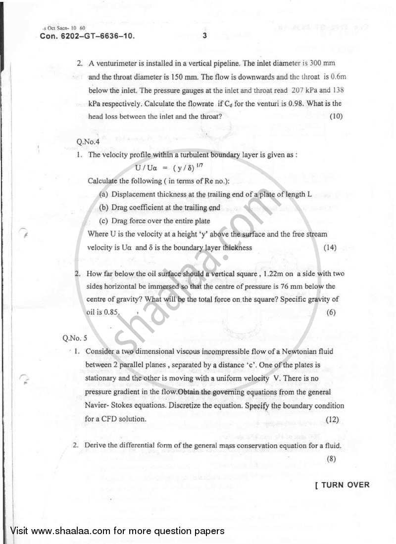 Fluid Mechanics 2010-2011 - B.E. - Semester 5 (TE Third Year) - University of Mumbai question paper with PDF download