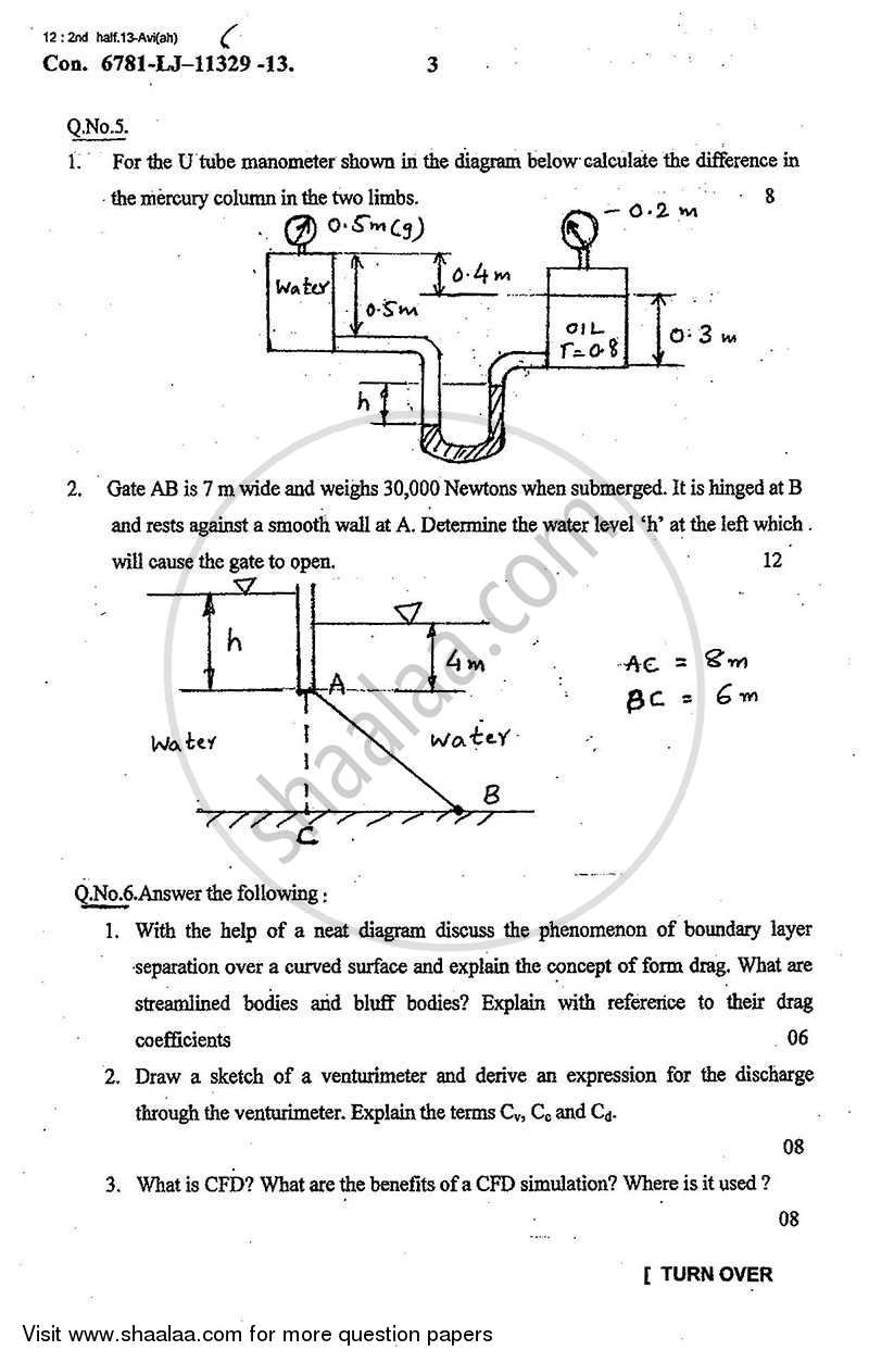 Fluid Mechanics 2013-2014 - B.E. - Semester 5 (TE Third Year) - University of Mumbai question paper with PDF download